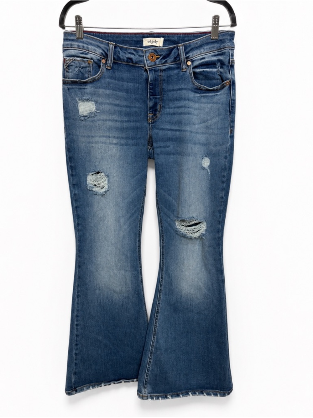 Edgely Distressed Flare Jeans Women’s 12 Mid Rise Y2K Boho Stretch